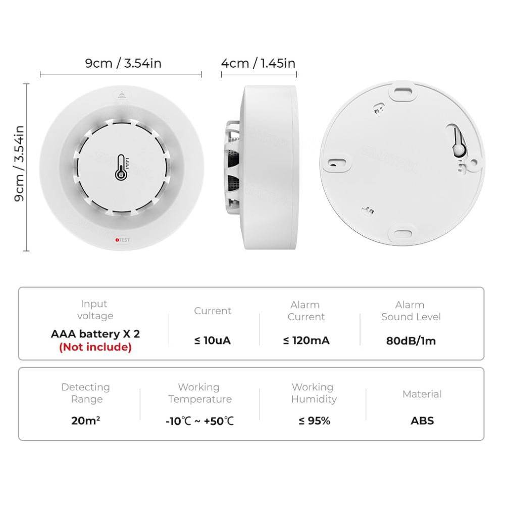 Parameters of WiFi smoke detector with temperature and humidity sensor