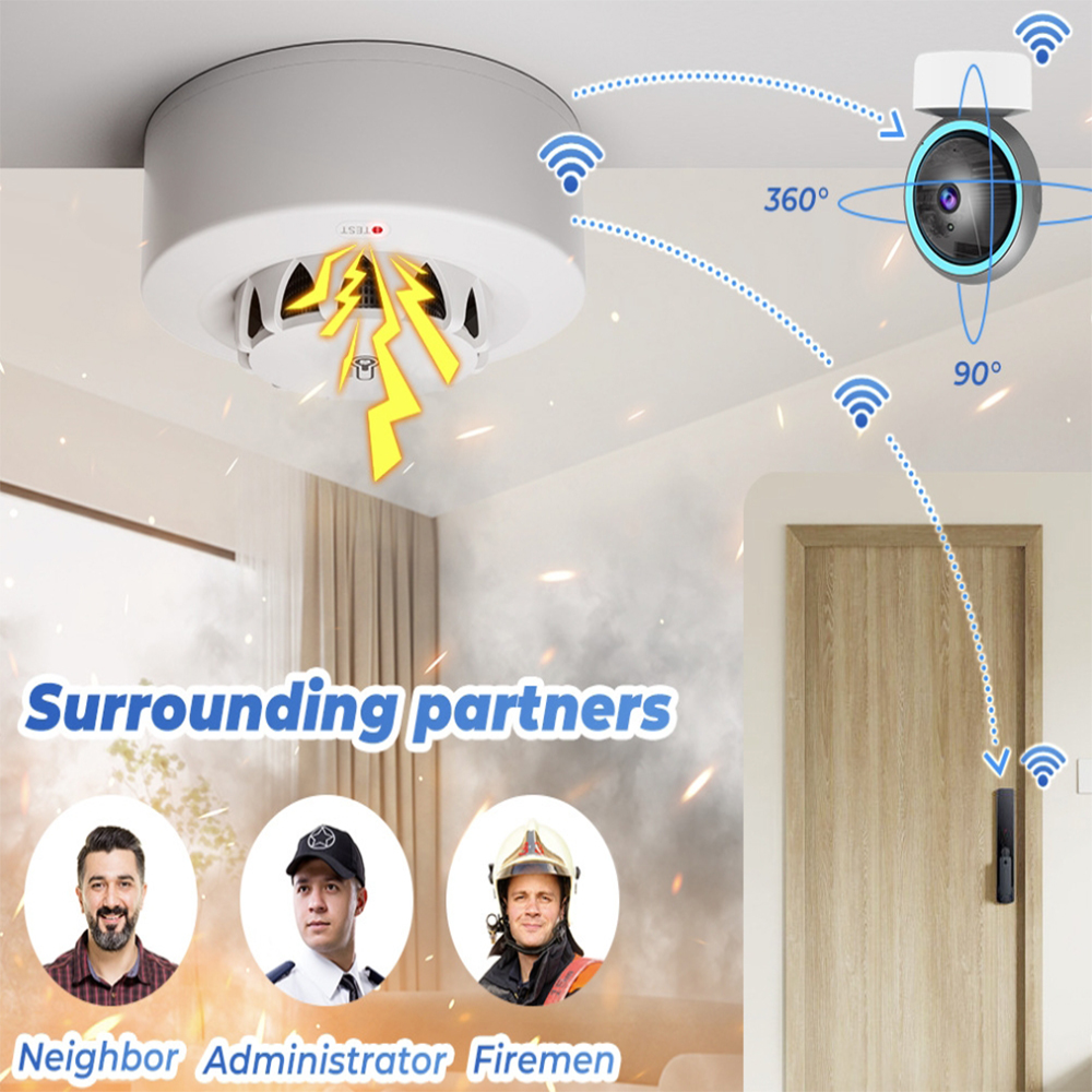 Tuya WiFi smart smoke alarm with temperature and humidity sensor for home fire safety