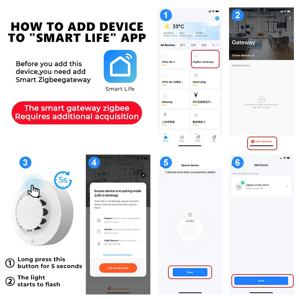 Add the Zigbee smoke detector to the Smart Life app
