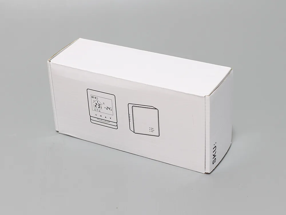 Outer packaging for gas boiler wireless thermostat.